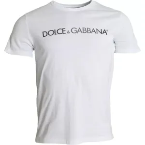 Dolce & Gabbana White Logo Print Cotton Crew Neck Men Top T-shirt