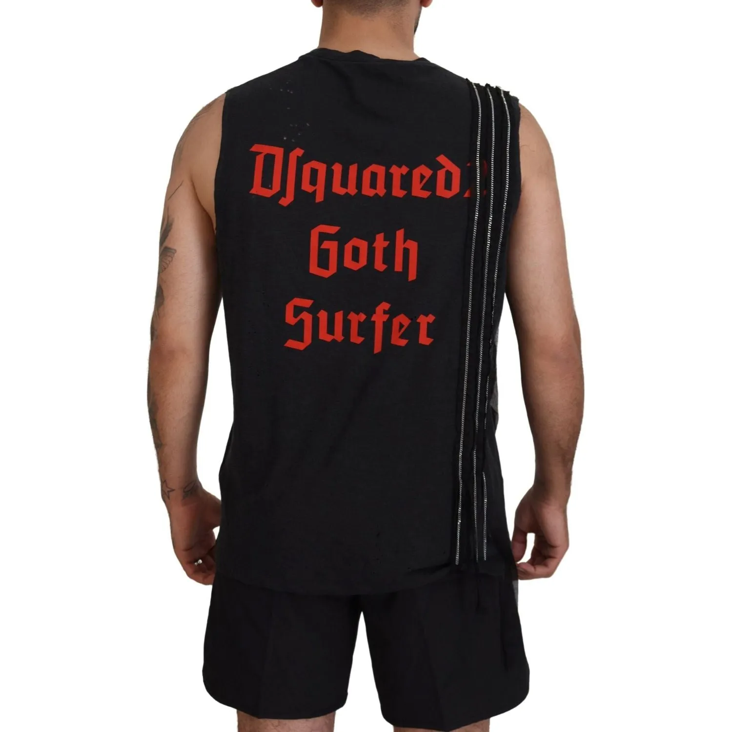 Dsquared² Black Chain Embellished Sleeveless Men Tank T-shirt