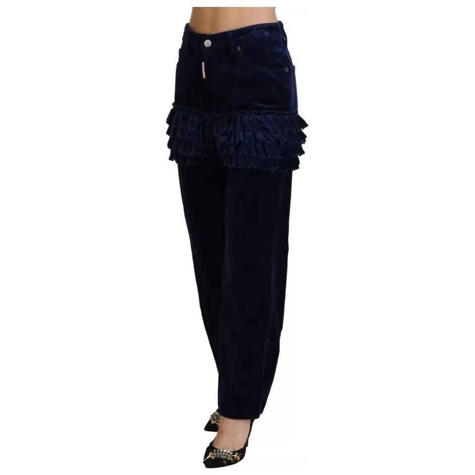 Dsquared² Blue Ruffles HighWaist Cotton Denim Boston Fit Pants