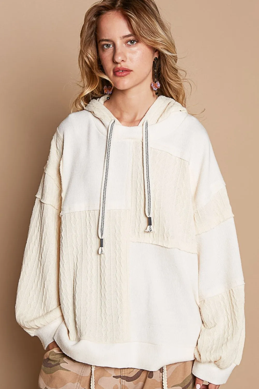 Exposed Seam Hooded Knit Top