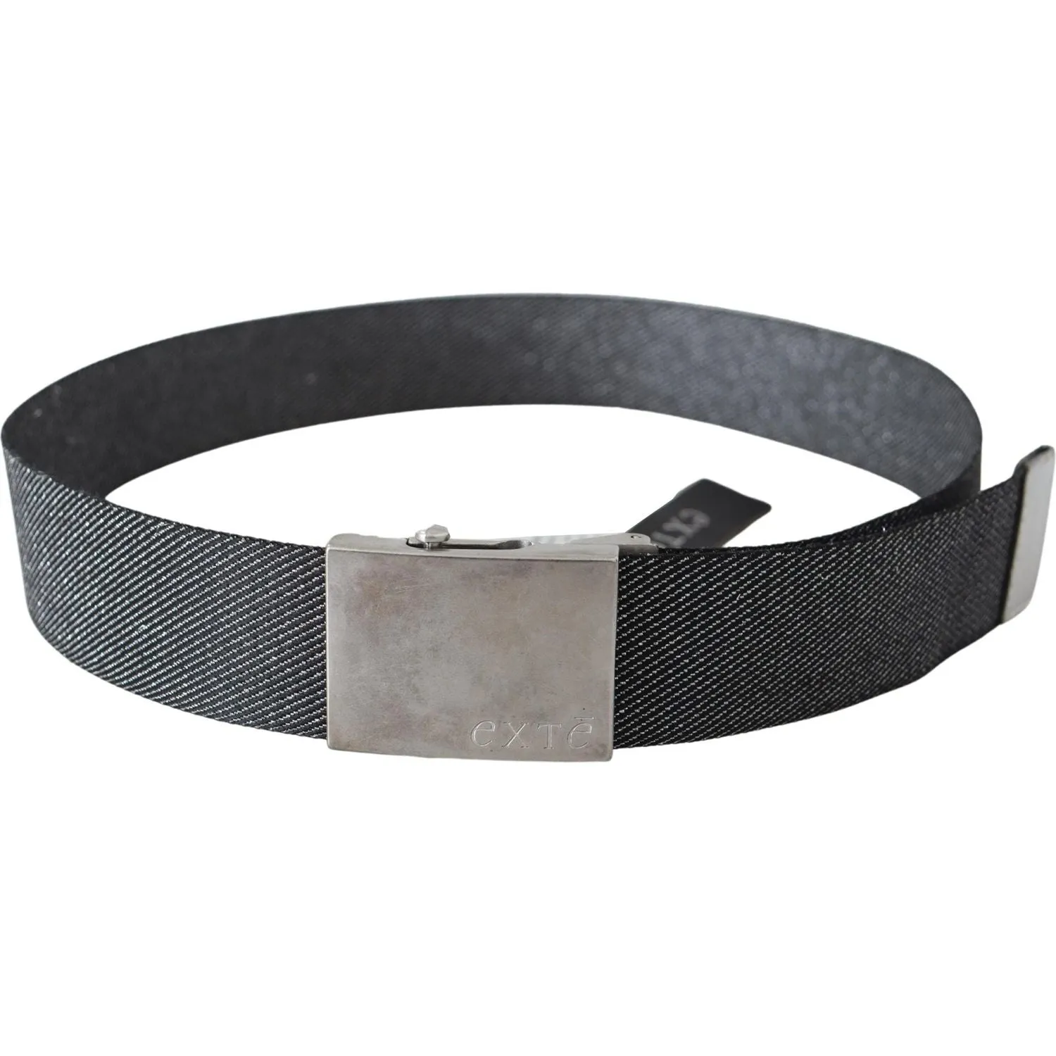 Exte Elegant Black Canvas Waist Belt with Silver Buckle