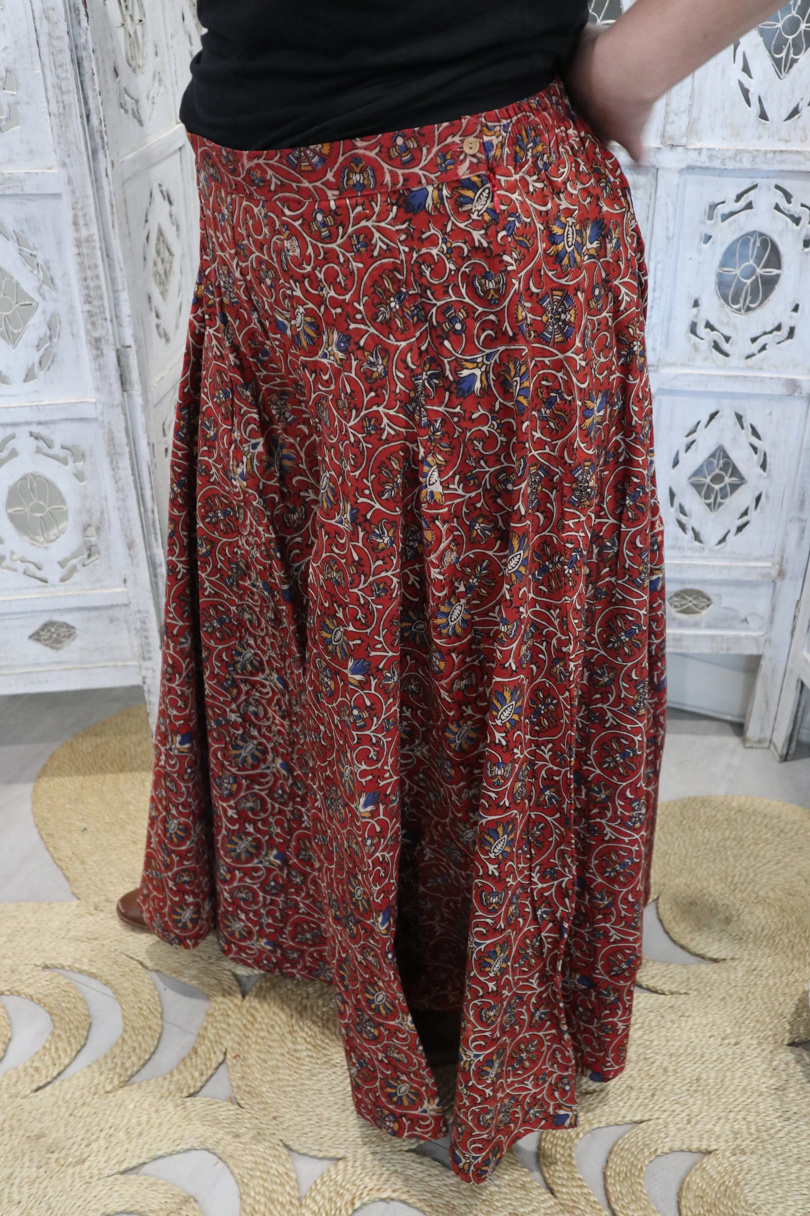 Fair Trade Karli Pants Red Floral Design