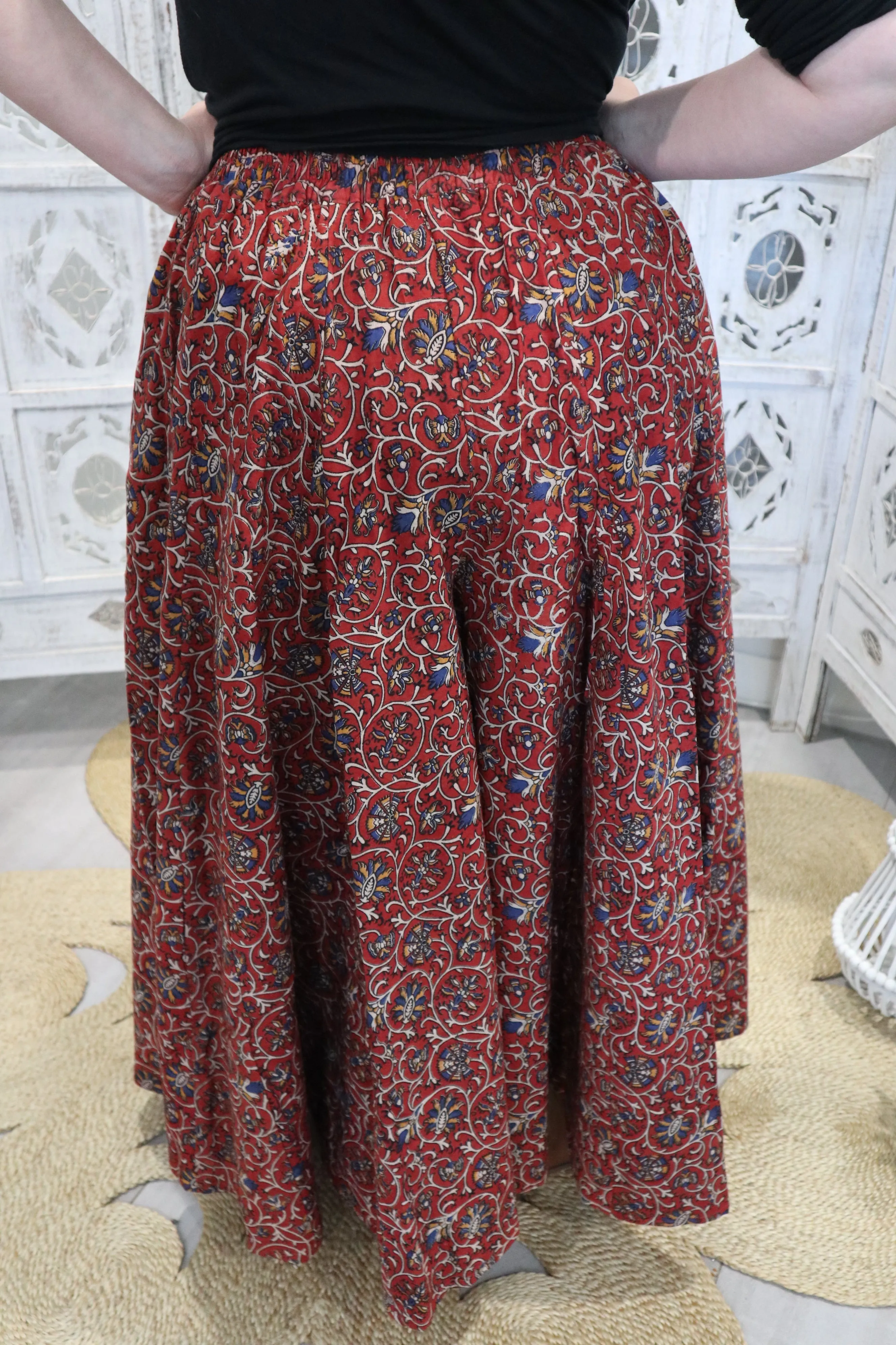 Fair Trade Karli Pants Red Floral Design