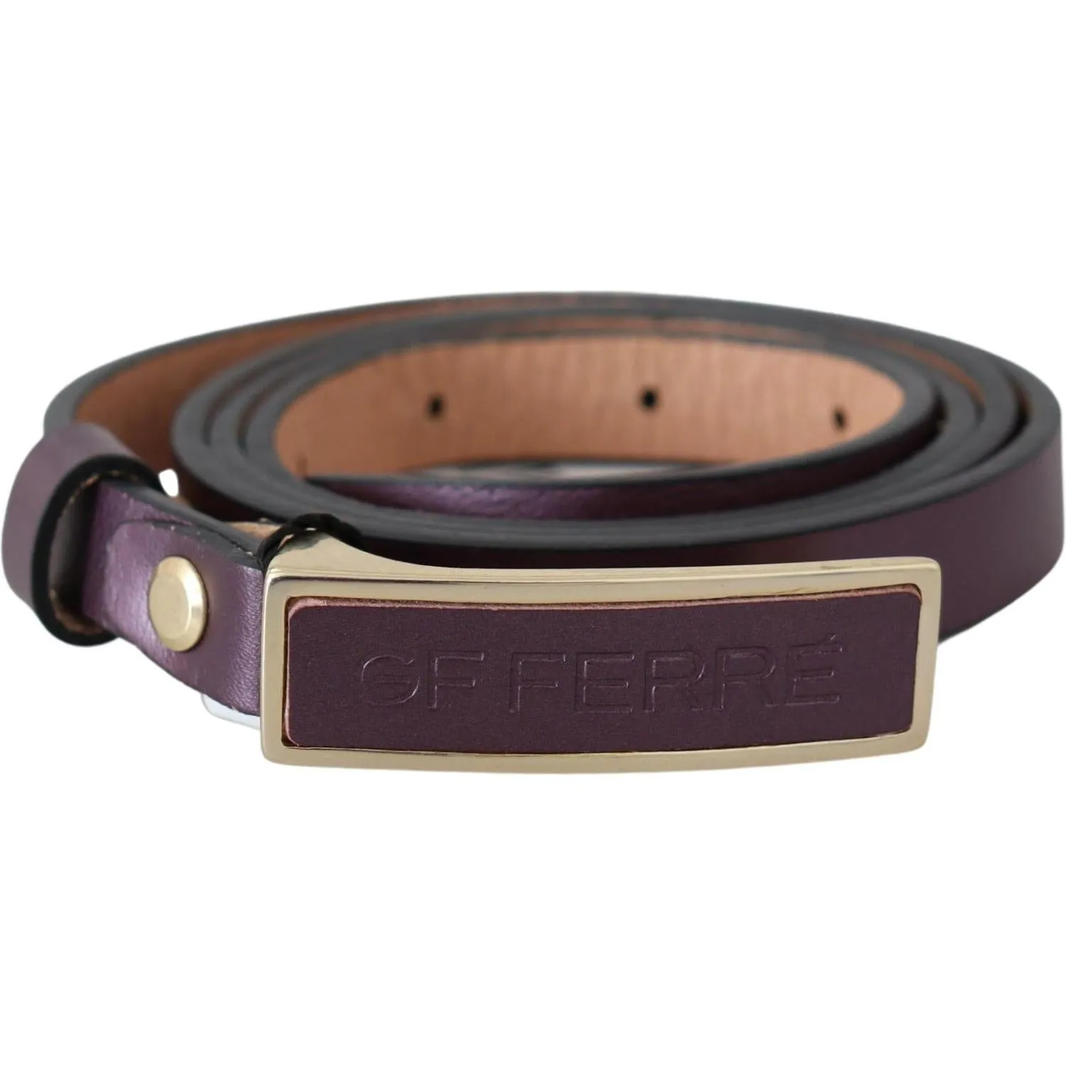 GF Ferre Elegant Maroon Leather Belt with Gold-Tone Buckle