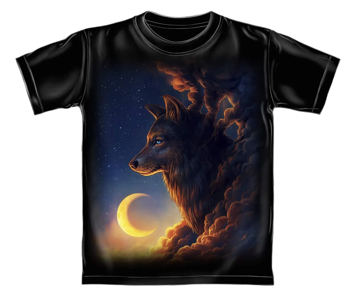 Golden Moon Wolf Black Adult Tee Shirt (Adult Medium