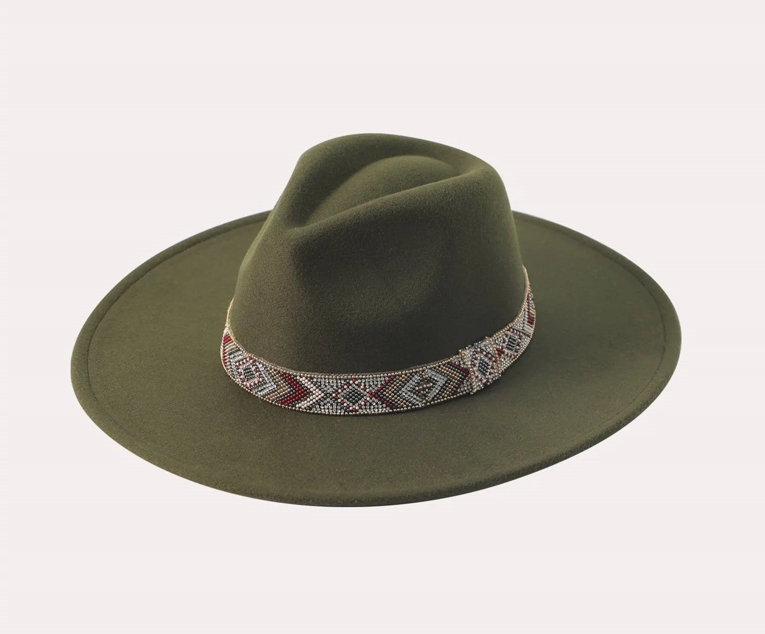 H3177 Beaded Band Felt Fedora Hat