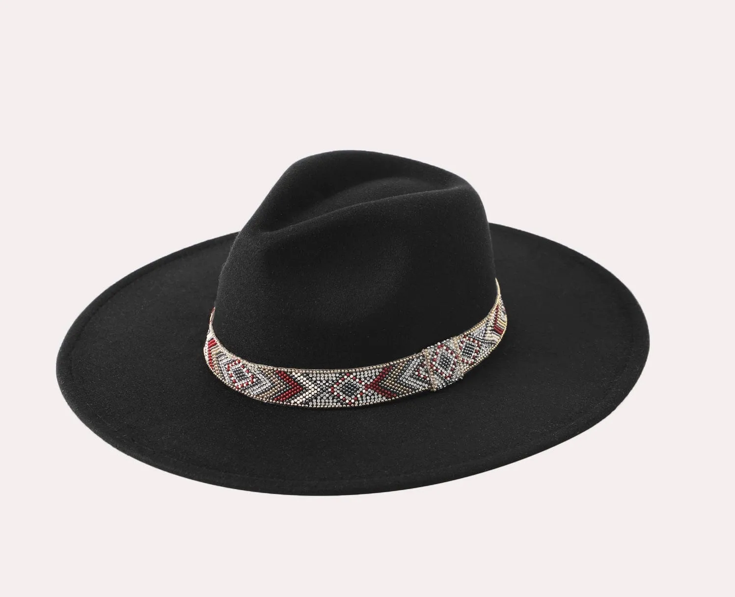 H3177 Beaded Band Felt Fedora Hat