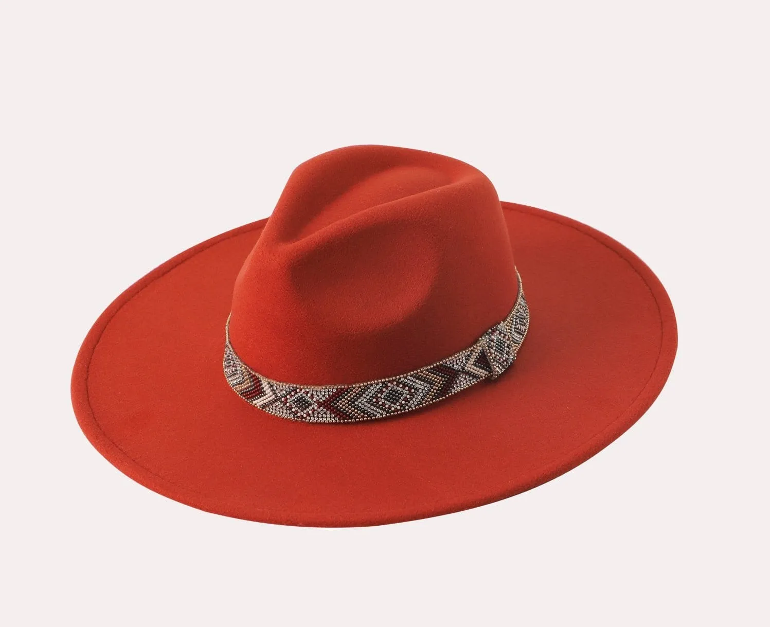 H3177 Beaded Band Felt Fedora Hat