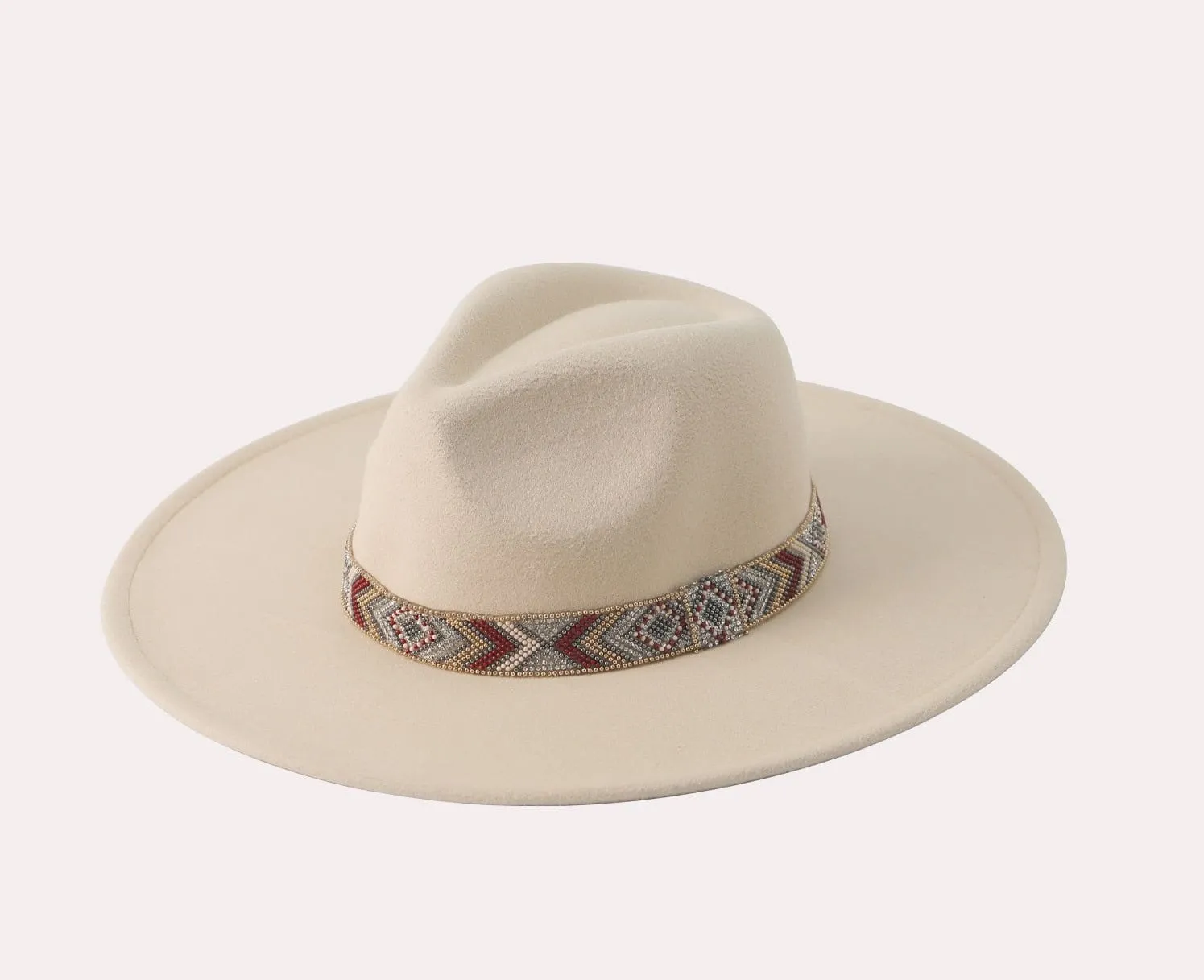 H3177 Beaded Band Felt Fedora Hat