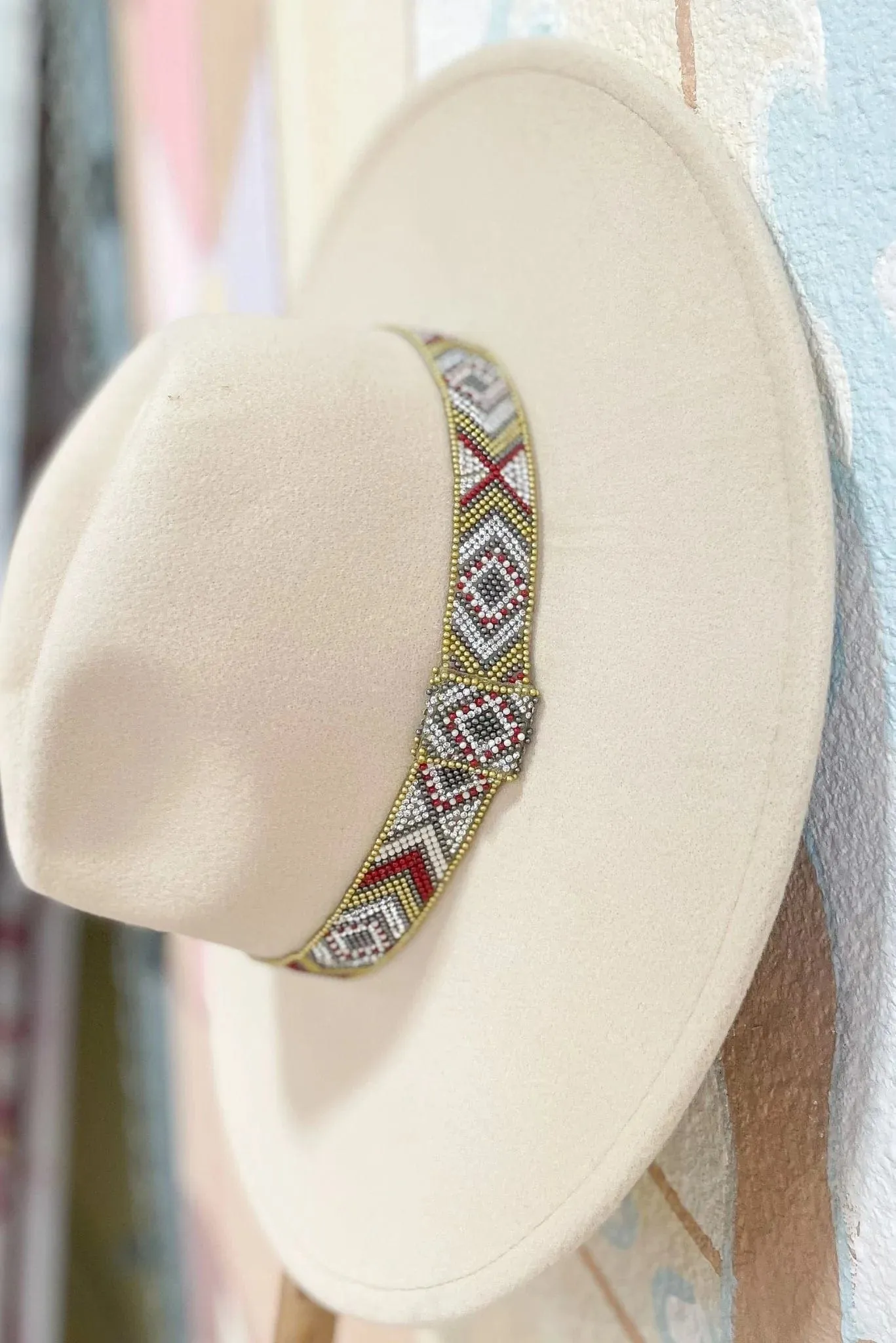 H3177 Beaded Band Felt Fedora Hat