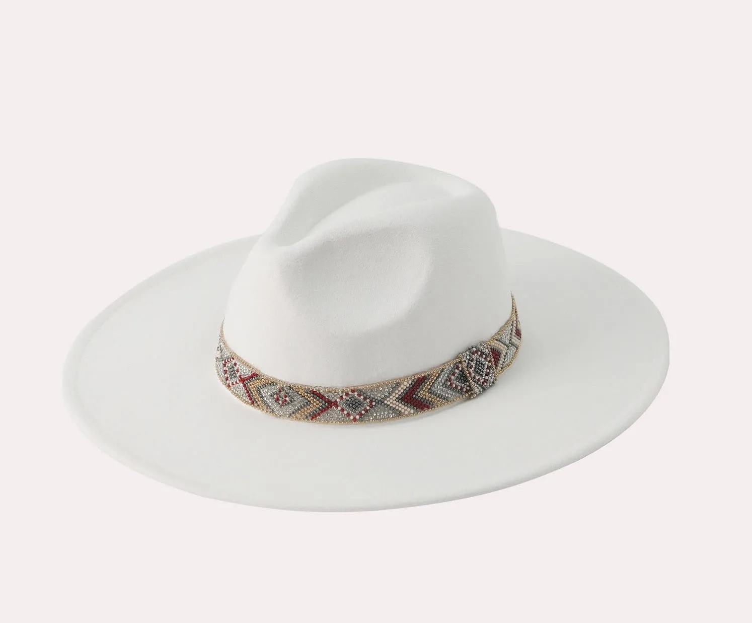 H3177 Beaded Band Felt Fedora Hat