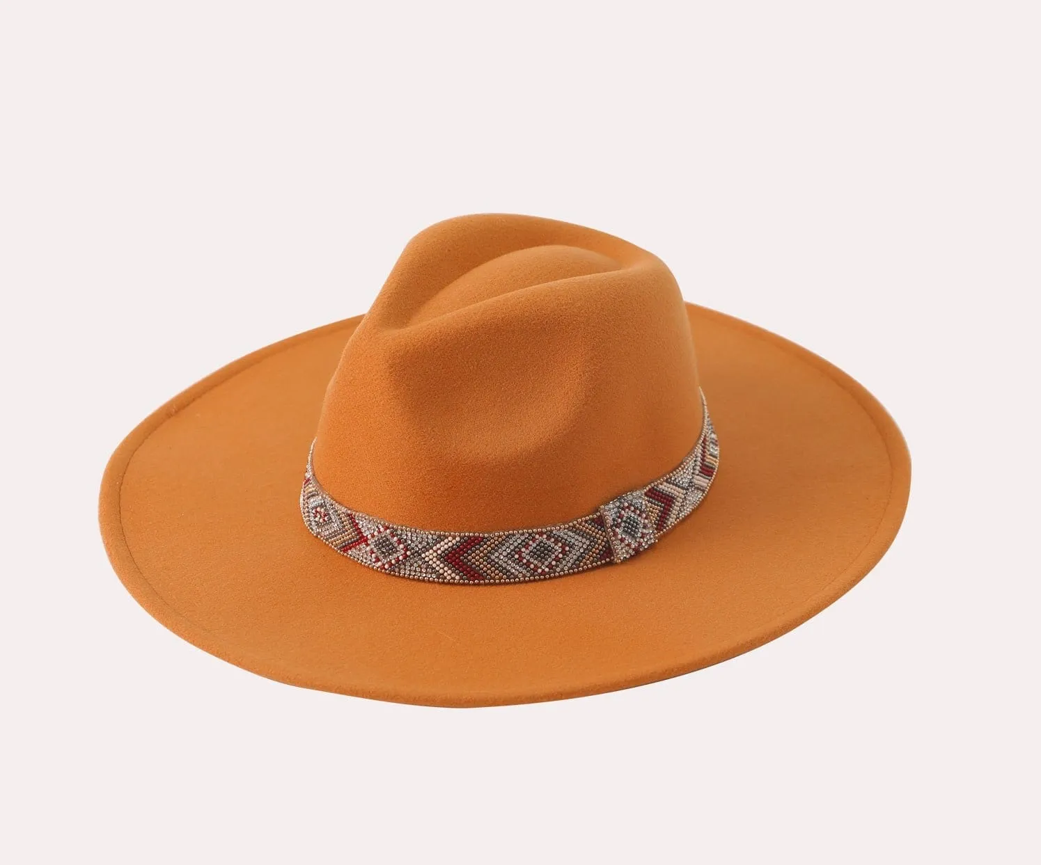 H3177 Beaded Band Felt Fedora Hat