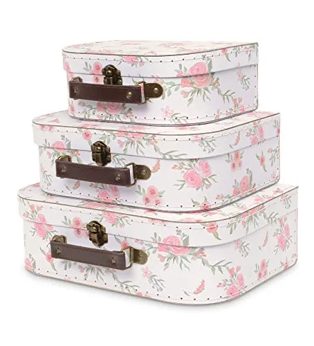 Jewelkeeper Paperboard Suitcases, Set of 3  Nesting Storage Gift Boxes for Birthday