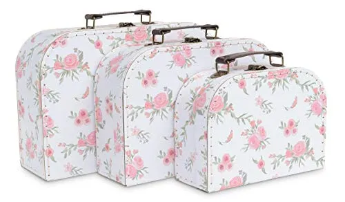 Jewelkeeper Paperboard Suitcases, Set of 3  Nesting Storage Gift Boxes for Birthday