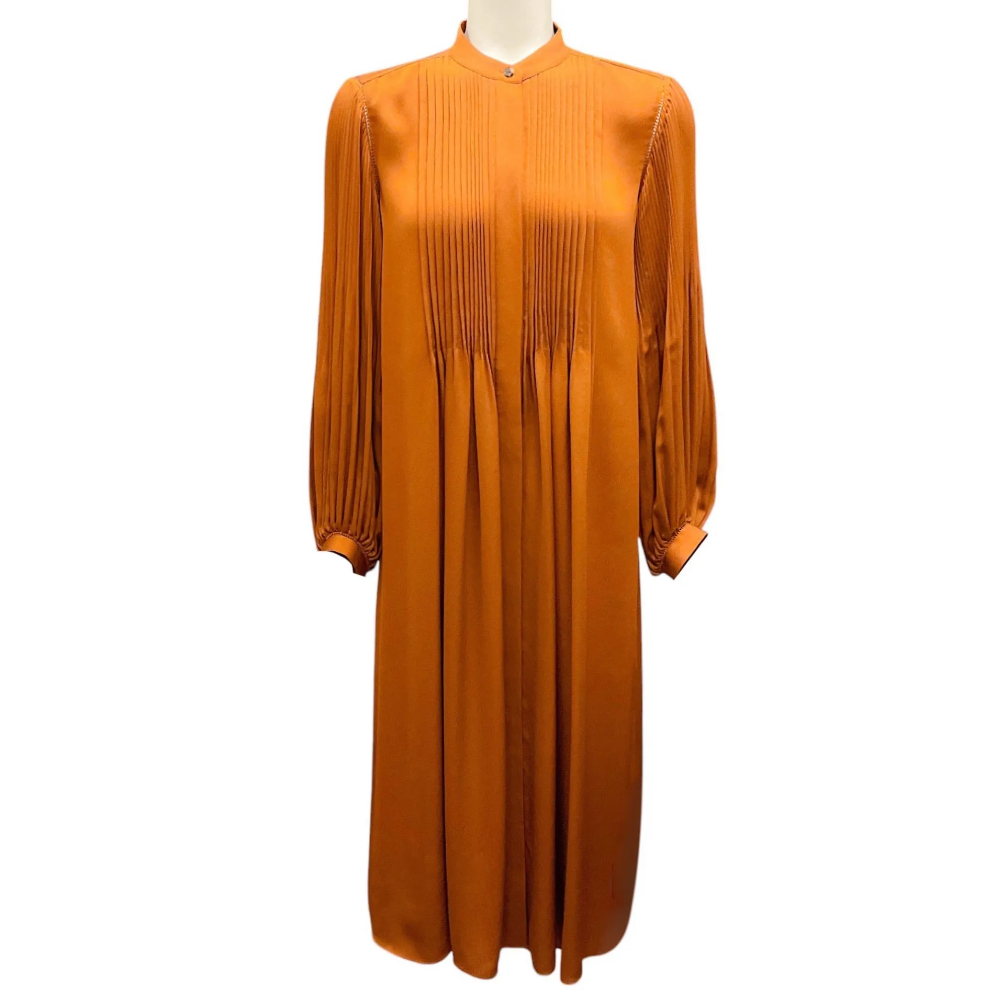 Lafayette 148 New York Copper Pleated Long Sleeved Midi Dress