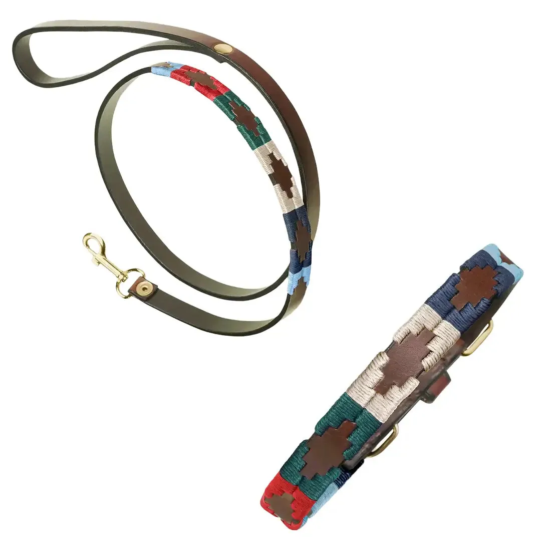 Leather Dog Collar & Lead - Multi by Pampeano