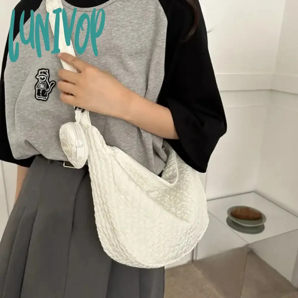 Lunivop Cloud Pleated Women Shoulder Bag Solid Color Cute Soft Lightweight Hobos Messenger Bag Casual Korean Fashion Girls Handbag