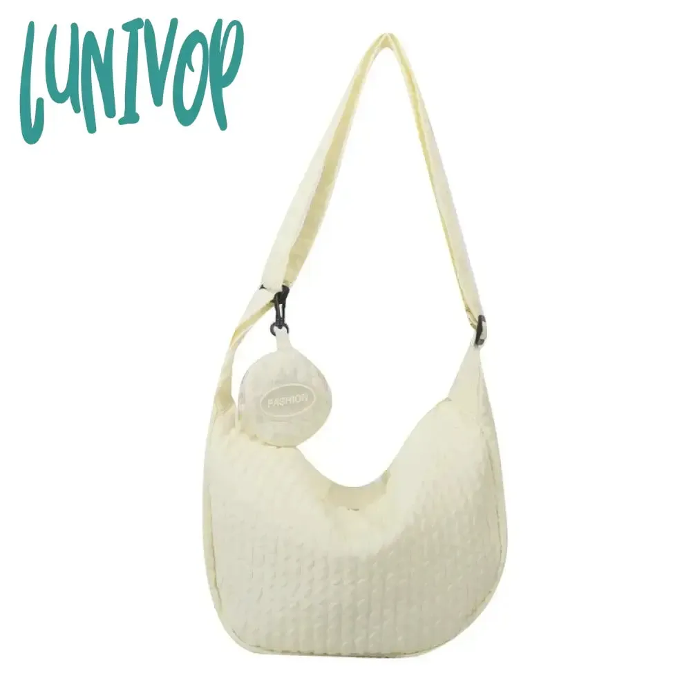 Lunivop Cloud Pleated Women Shoulder Bag Solid Color Cute Soft Lightweight Hobos Messenger Bag Casual Korean Fashion Girls Handbag