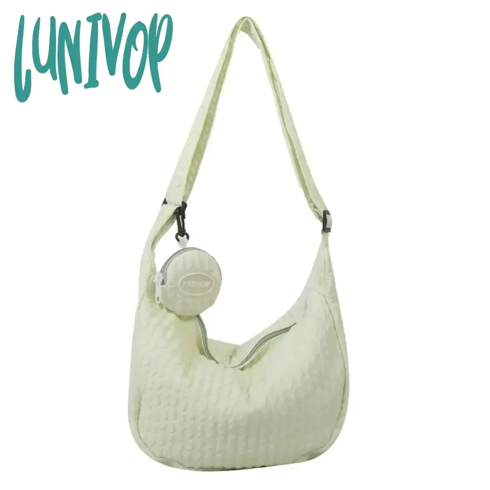 Lunivop Cloud Pleated Women Shoulder Bag Solid Color Cute Soft Lightweight Hobos Messenger Bag Casual Korean Fashion Girls Handbag