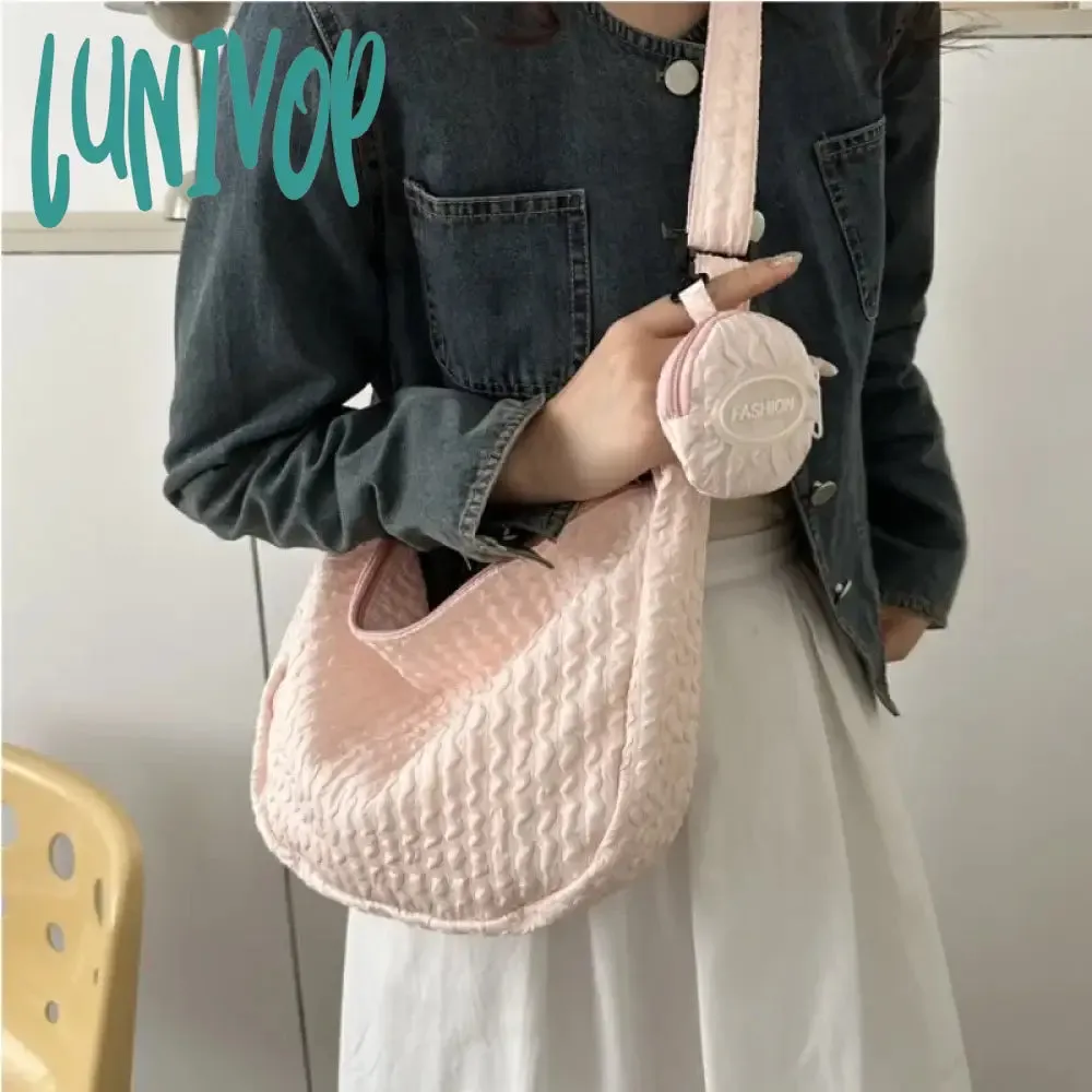 Lunivop Cloud Pleated Women Shoulder Bag Solid Color Cute Soft Lightweight Hobos Messenger Bag Casual Korean Fashion Girls Handbag