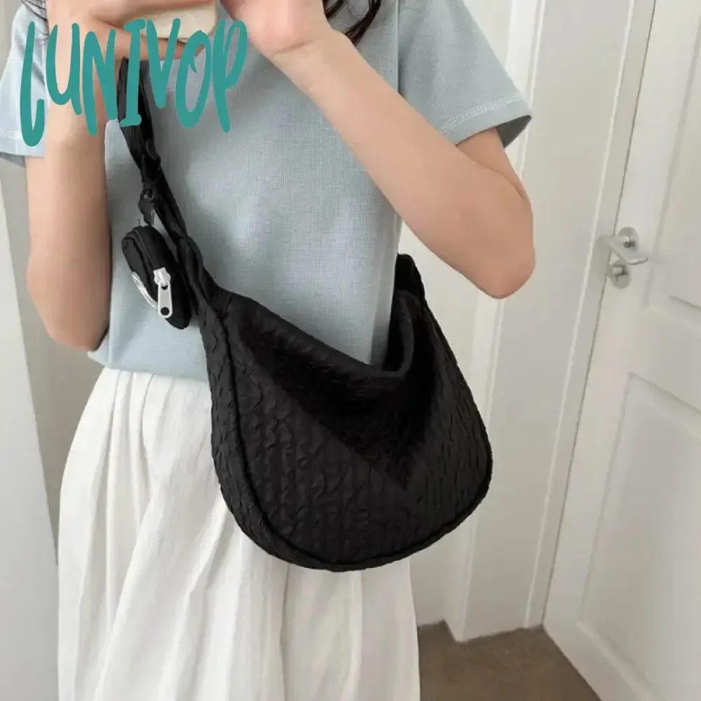 Lunivop Cloud Pleated Women Shoulder Bag Solid Color Cute Soft Lightweight Hobos Messenger Bag Casual Korean Fashion Girls Handbag