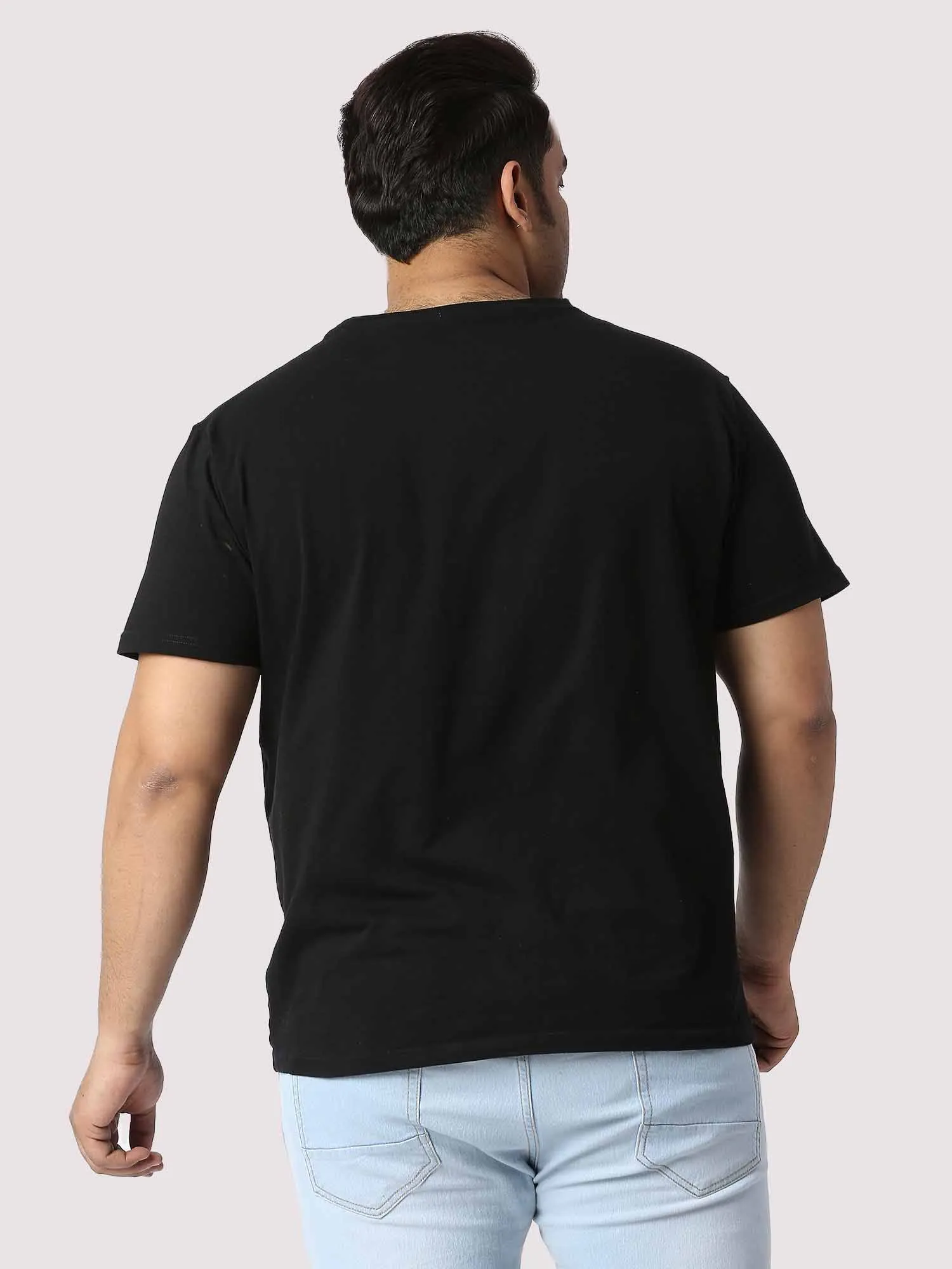 Men Plus Size Black Game Changer Printed Round Neck T-Shirt