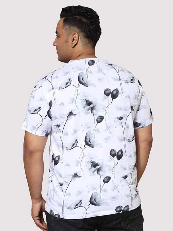 Men Plus Size Happy Flower Digital Printed Round Neck T-Shirt