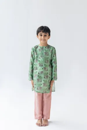 Mint And Blush Shararti Bandar Kurta And Pyajama Set