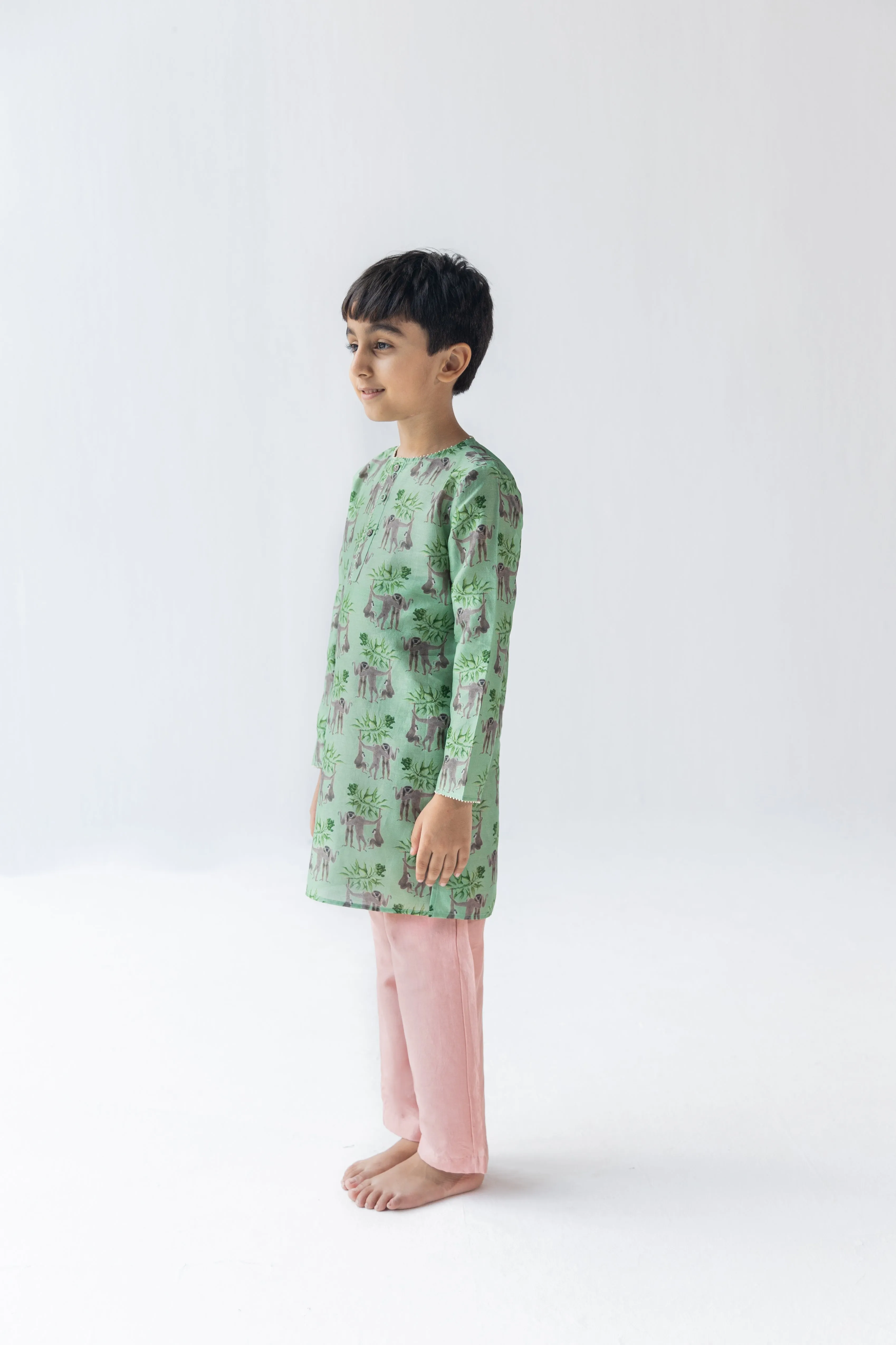 Mint And Blush Shararti Bandar Kurta And Pyajama Set