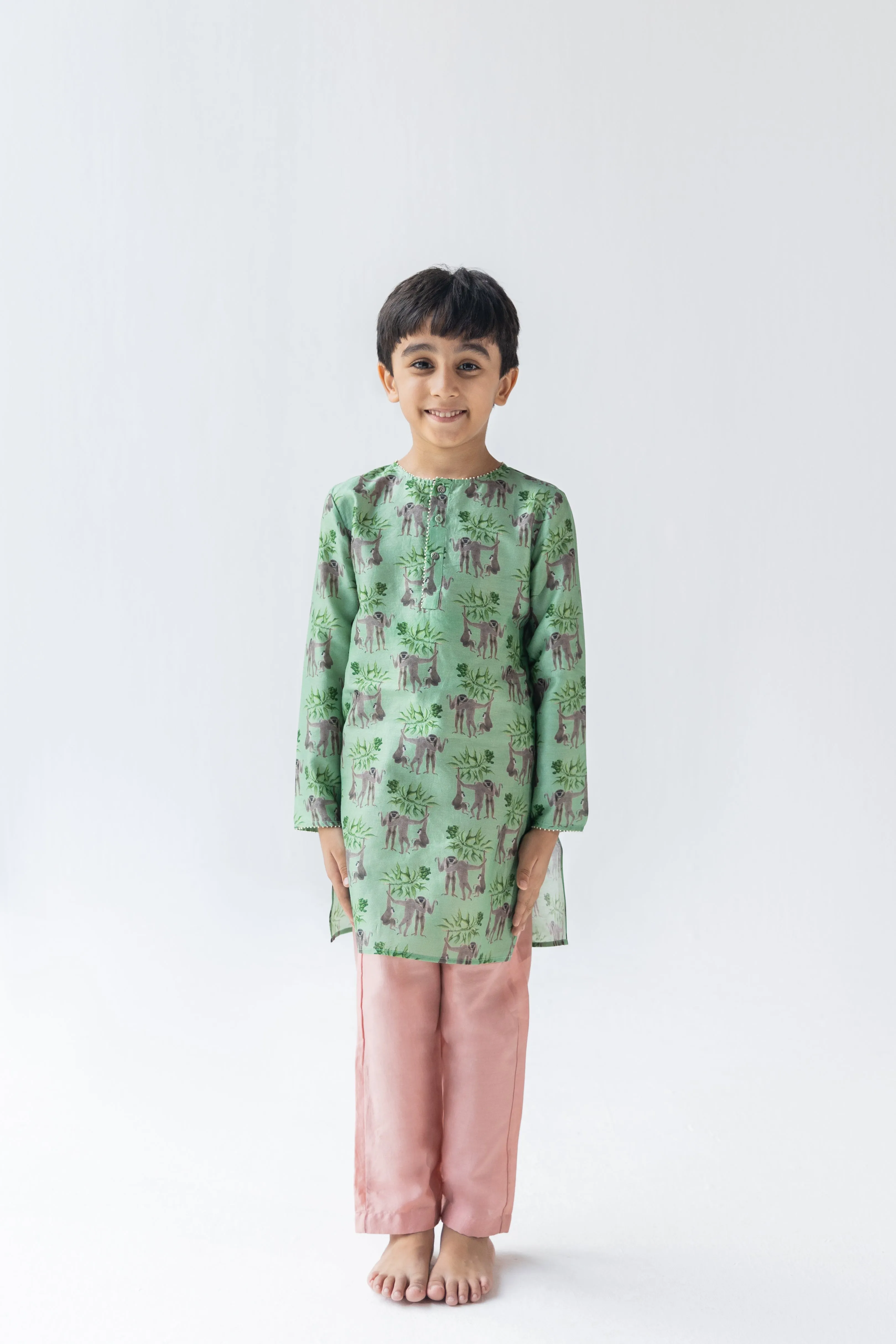 Mint And Blush Shararti Bandar Kurta And Pyajama Set