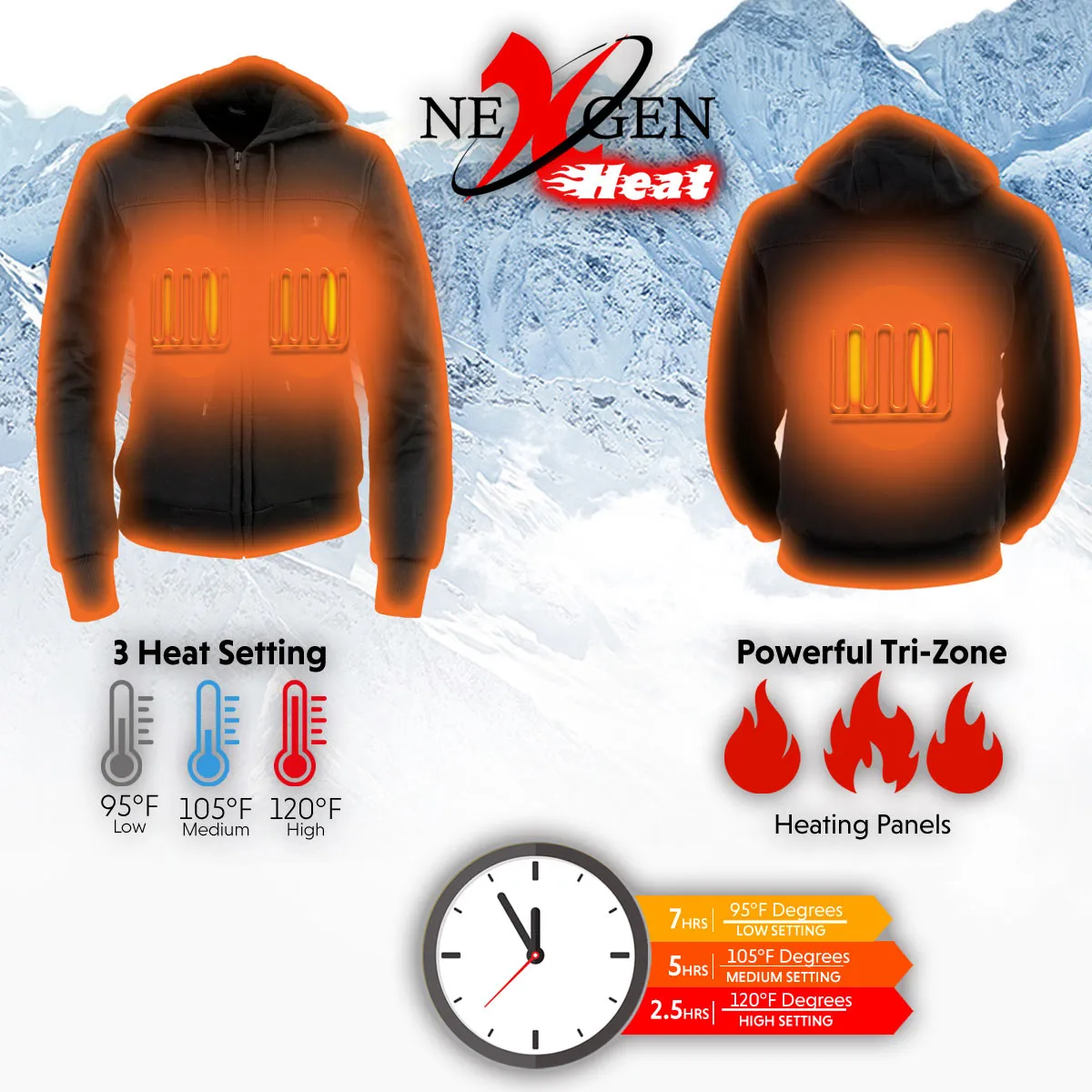 Nexgen Heat NXL2713SET Women 'Heated' Front Zipper Black Hoodie Jacket for Outdoor Activities  w/ Battery Pack