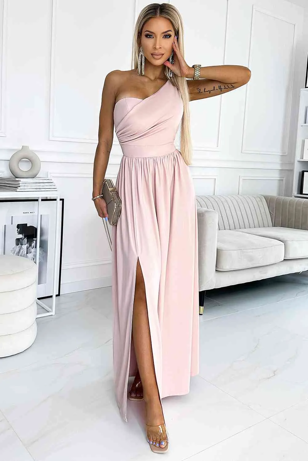 One-Shoulder Slit Maxi Dress