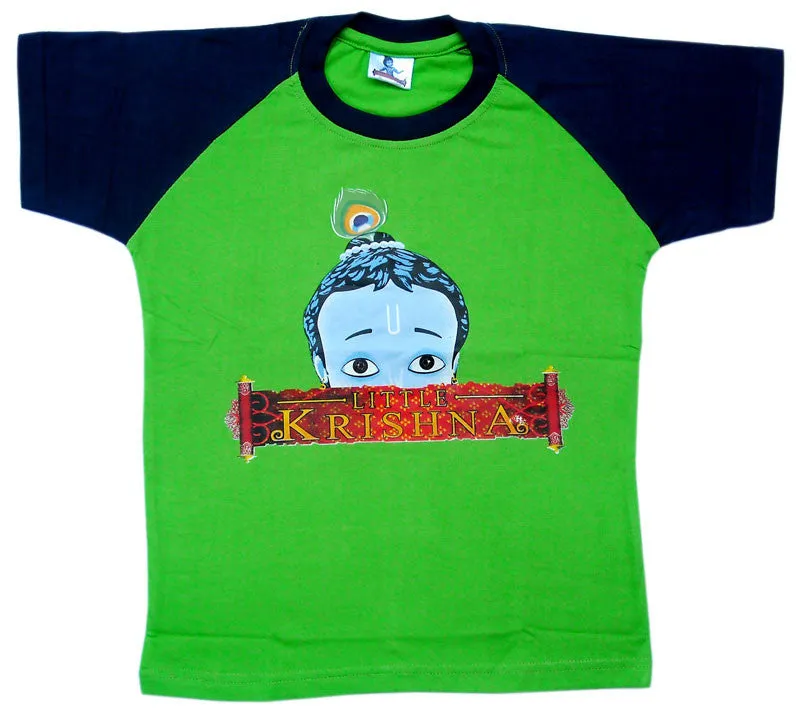 Peeking Krishna T-Shirt, Green-Short Sleeve- Choose Size- 6 Months to 4 Years