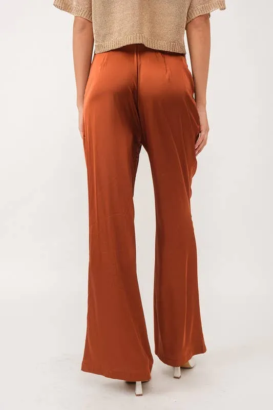 Satin Wide Pants - Cafe