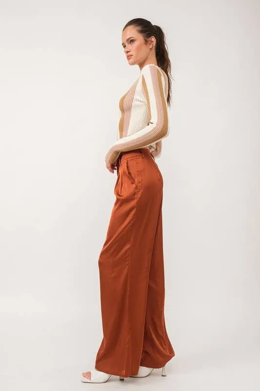 Satin Wide Pants - Cafe