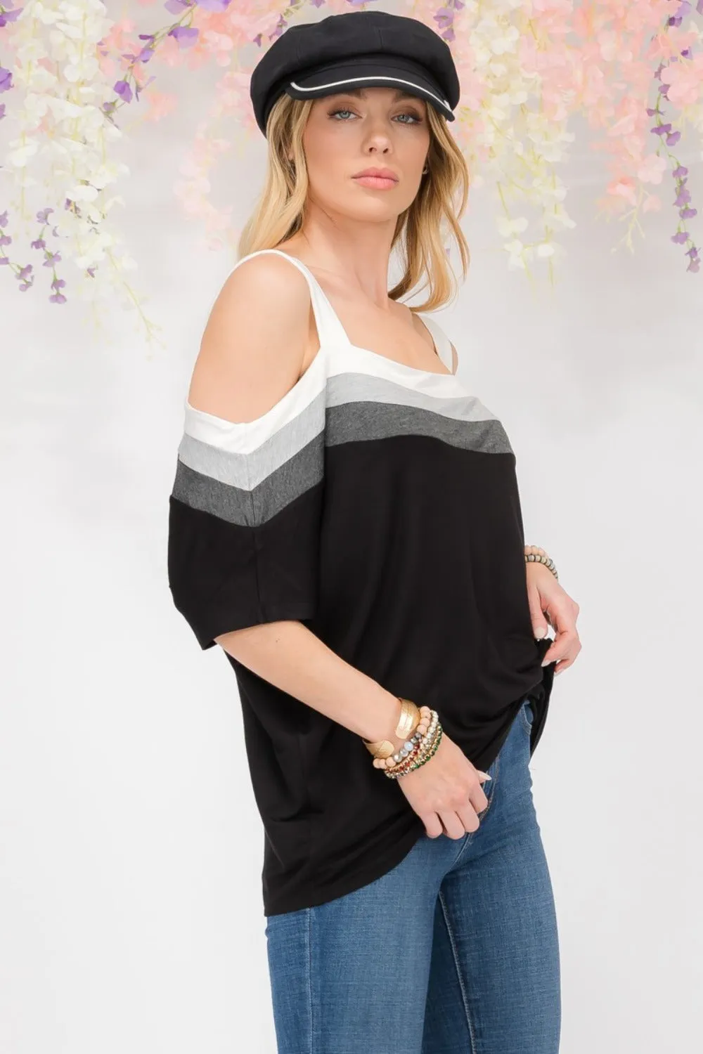 Striped Cold Shoulder Top