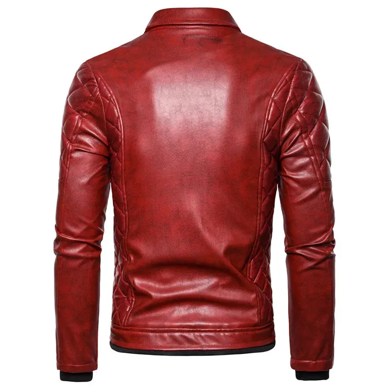 Stylish Men's Punk Detachable Fur Collar Rivet Pressed Cotton Thick Windproof Motorcycle Leather Coat Jacket Jacket Men