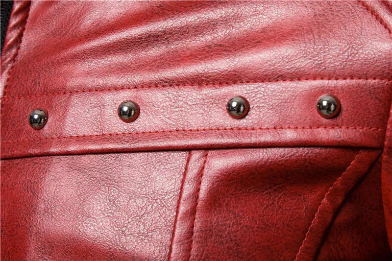 Stylish Men's Punk Detachable Fur Collar Rivet Pressed Cotton Thick Windproof Motorcycle Leather Coat Jacket Jacket Men