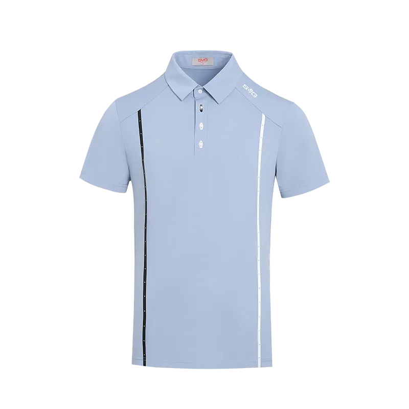 SVG Golf Men's Haze Blue Stripe Print Short Sleeve Polo Shirt