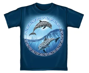 Tribal Dolphins Navy Adult Tee Shirt (Adult XL