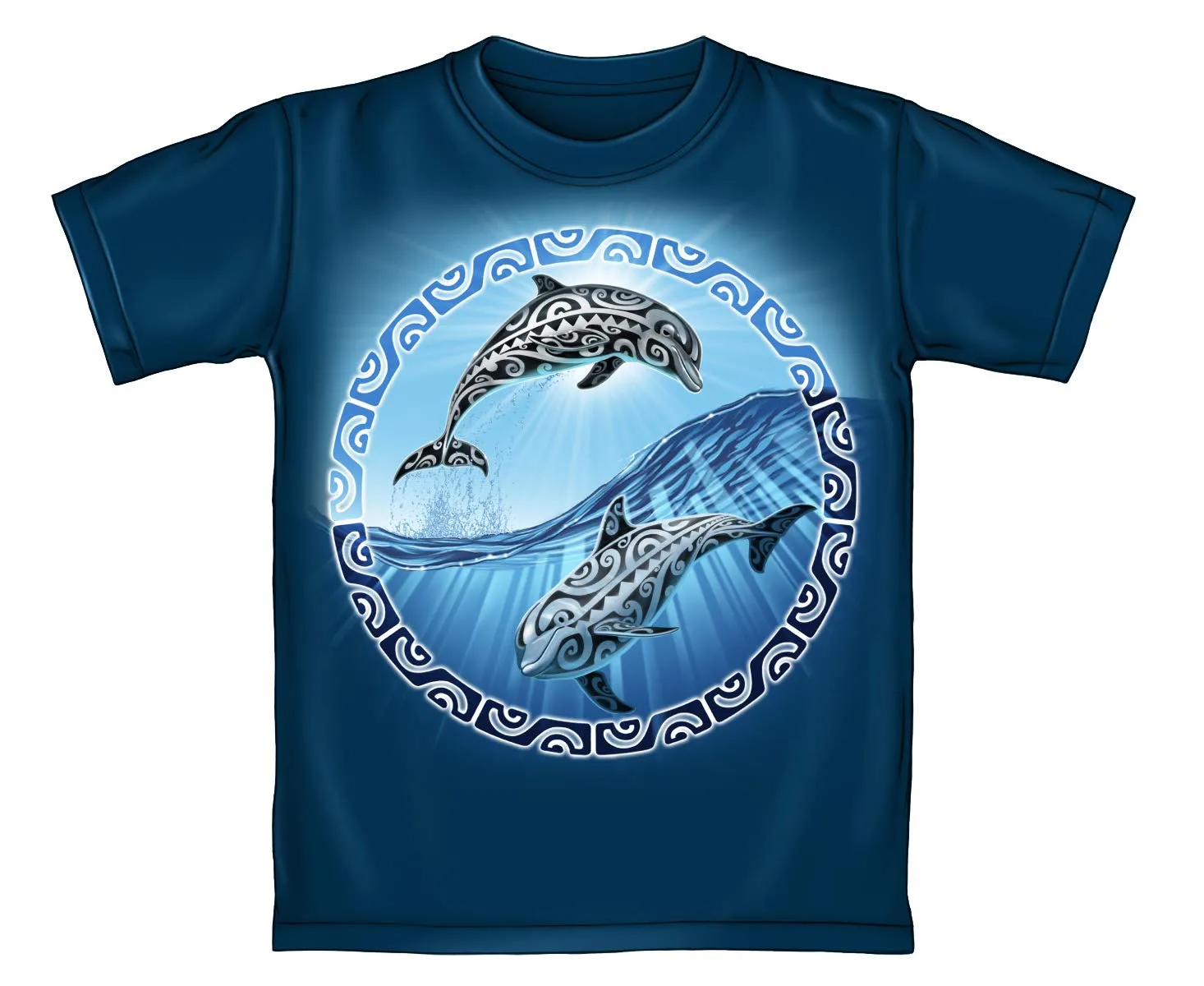 Tribal Dolphins Navy Adult Tee Shirt (Adult XL