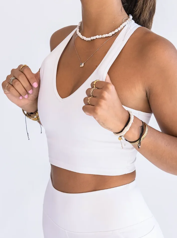 V Neck Bra Top - White