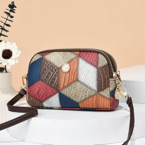 Wholesale  The New Patchwork and Versatile Fashion Trend Double Zip Crossbody Shoulder Bag