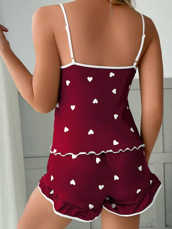 Women's Heart Print Camisole   Shorts Pajamas Two-Piece Set