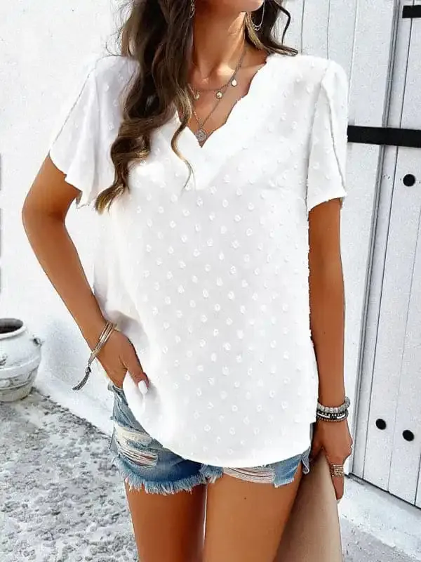 Women’s New solid Color V-neck Ruffle Sleeve Top