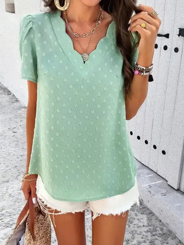 Women’s New solid Color V-neck Ruffle Sleeve Top