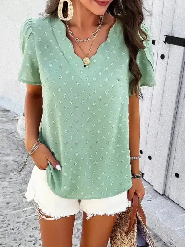 Women’s New solid Color V-neck Ruffle Sleeve Top