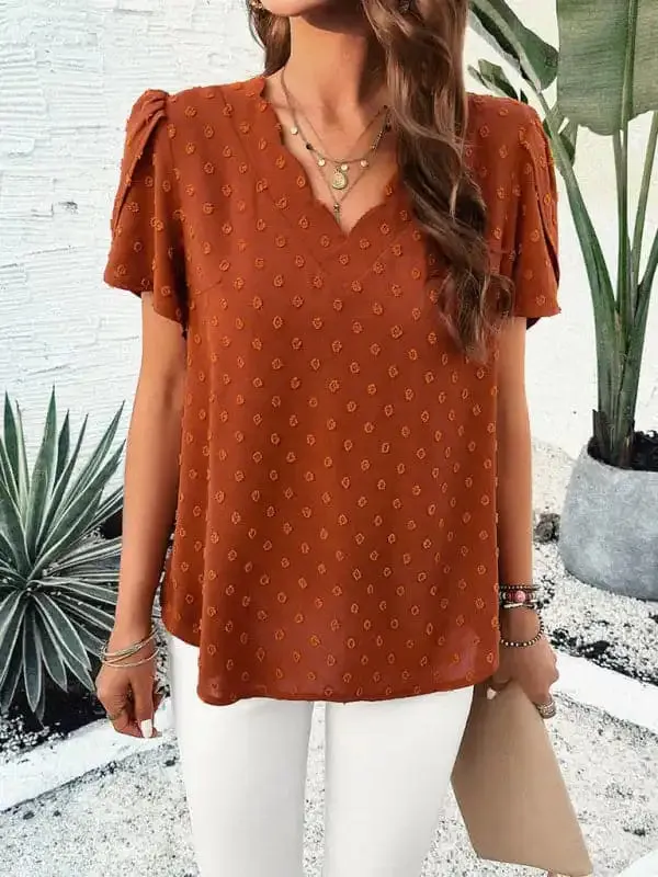 Women’s New solid Color V-neck Ruffle Sleeve Top