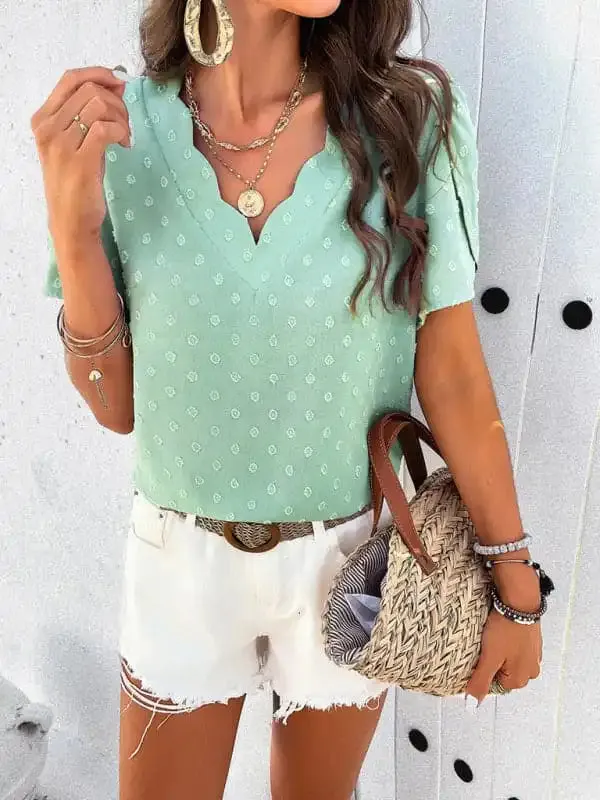 Women’s New solid Color V-neck Ruffle Sleeve Top